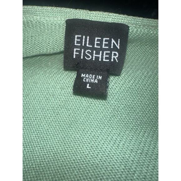 Eileen Fisher Women Green Open Front Hi-Lo Cardigan Sweater Silk Cashmere Sz L - Picture 11 of 12
